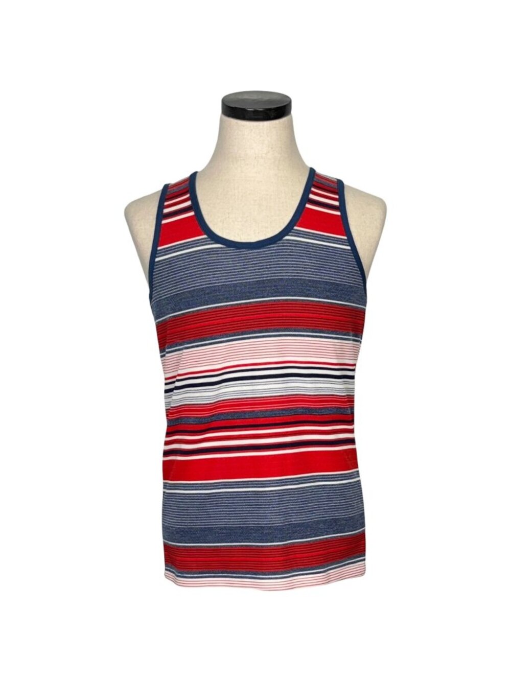 Classic Knitwear Mens Striped Tank Top Red/White/Blue Medium 70's